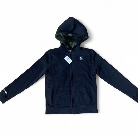 Abercrombie & Fitch Other - Abercrombie & Fitch Youth Black Hoodie Jacket Camo Lined Sherpa Size 13/14